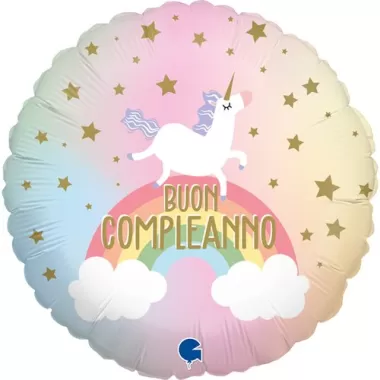 18" BUON COMPLEANNO UNICORNO PASTELLO