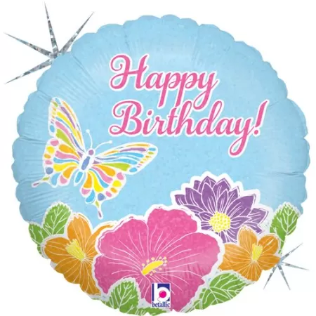 18" HAPPY BIRTHDAY FARFALLA PASTELLO