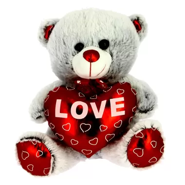 Peluche orso grigio con cuore rosso 45 cm