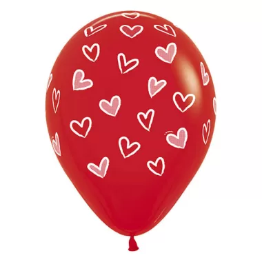 12" ROSSO CON CUORI STAMPA BIANCA pz.50