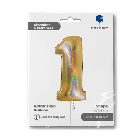 NUMERO 1 ORO GLITTER HOLOGRAPHIC cm.102