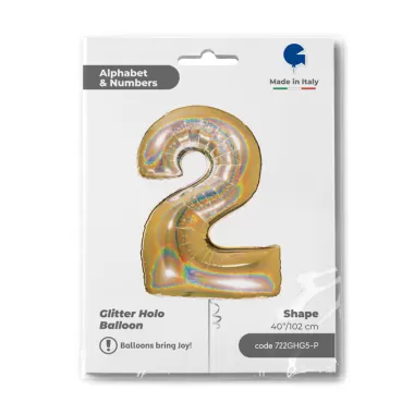NUMERO 2 ORO GLITTER HOLOGRAPHIC cm.102