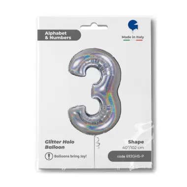 NUMERO 3 ARGENTO HOLOGRAPHIC cm.102