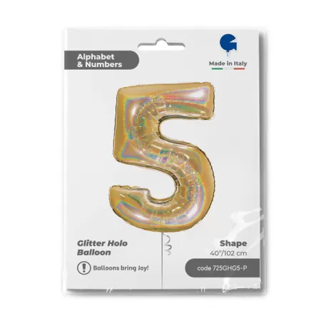 NUMERO 5 ORO GLITTER HOLOGRAPHIC cm.102