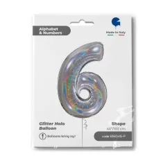 NUMERO 6 ARGENTO HOLOGRAPHIC cm.102