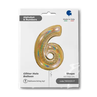 NUMERO 6 ORO GLITTER HOLOGRAPHIC cm.102