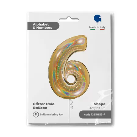 NUMERO 6 ORO GLITTER HOLOGRAPHIC cm.102