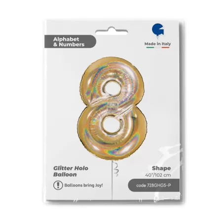 NUMERO 8 ORO GLITTER HOLOGRAPHIC cm.102