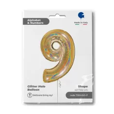 NUMERO 9 ORO GLITTER HOLOGRAPHIC cm.102