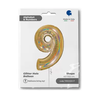 NUMERO 9 ORO GLITTER HOLOGRAPHIC cm.102