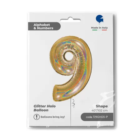 NUMERO 9 ORO GLITTER HOLOGRAPHIC cm.102