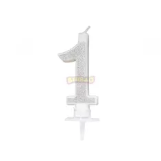 CANDELINA ARGENTO GLITTER cm. 7 N 1