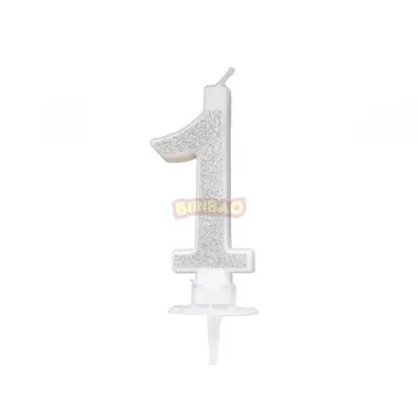 CANDELINA ARGENTO GLITTER cm. 7 N 1