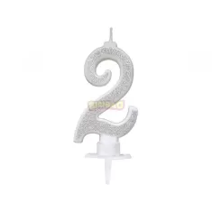 CANDELINA ARGENTO GLITTER cm. 7 N 2