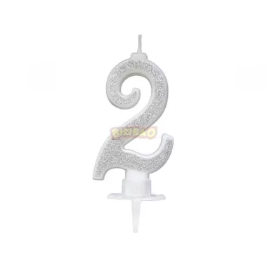 CANDELINA ARGENTO GLITTER cm. 7 N 2