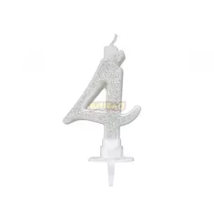 CANDELINA ARGENTO GLITTER cm. 7 N 4