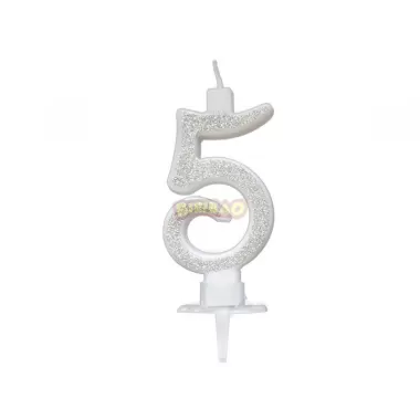 CANDELINA ARGENTO GLITTER cm. 7 N 5
