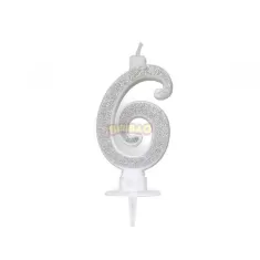 CANDELINA ARGENTO GLITTER cm. 7 N 6