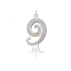 CANDELINA ARGENTO GLITTER cm. 7 N 9