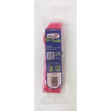 15 FORCHETTE DI PLASTICA FUCSIA LAVABILI RIUTILIZZABILI