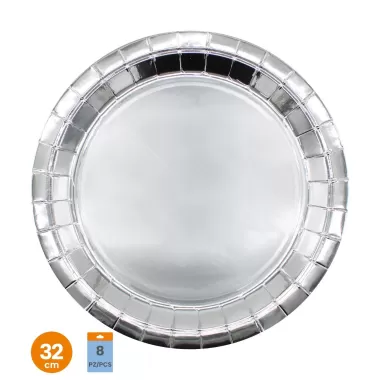 PIATTO PIANO IN CARTA CM.32 ARGENTO PZ.8