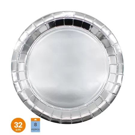 PIATTO PIANO IN CARTA CM.32 ARGENTO PZ.8