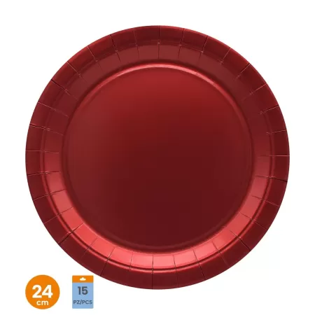 PIATTO PIANO IN CARTA CM.24 ROSSO METAL PZ.15