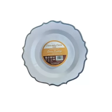 piatto bianco con bordo argento da 18cm pz.10