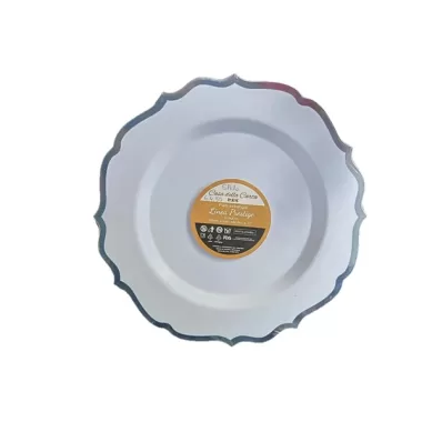 piatto bianco con bordo argento da 26cm pz.10