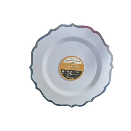 piatto bianco con bordo argento da 26cm pz.10